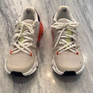 On Cloudflyer Tan and Orange Sneakers